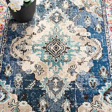 SAFAVIEH Monaco Collection Accent Rug - 3' x 5', Navy & Light Blue, Medallion Distressed Design, Non-Shedding & Easy Care, Ideal for High Traffic Areas in Entryway, Living Room, Bedroom (MNC243N)
