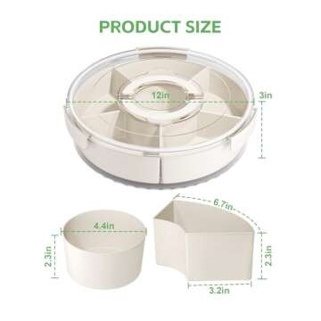 Divided Rotating Serving Tray with Lid and Handle, Portable Snackle Box for Fruits Snacks Veggie Cha...