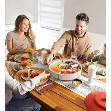 Divided Rotating Serving Tray with Lid and Handle, Portable Snackle Box for Fruits Snacks Veggie Charcuterie, Clear Snack Spinner Organizer and Fridge Storage Container for Adults Child (1PCS,12" L