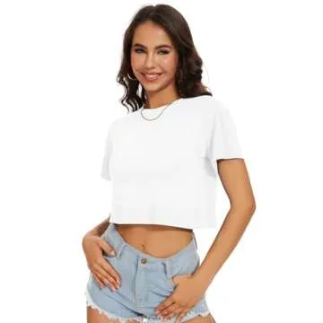Summer Crop Tops Women's Short Sleeve Shirts Casual Crewneck Solid T-Shirt(White,M)