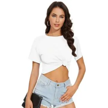 Summer Crop Tops Women's Short Sleeve Shirts Casual Crewneck Solid T-Shirt(White,M)