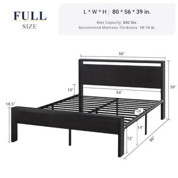 Allewie Full Size Platform Bed Frame with Wooden Headboard and Footboard, Heavy Duty 12 Metal Slats ...