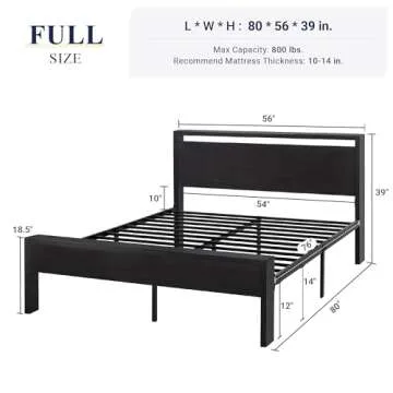 Allewie Full Size Platform Bed Frame with Wooden Headboard and Footboard, Heavy Duty 12 Metal Slats ...