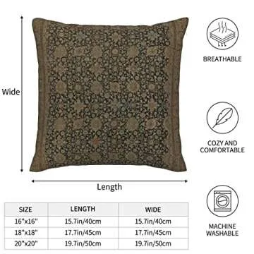 Antique Persian Tabriz Rug Print Throw Pillow Covers Modern Pillow Cushion Cases, Decorative Square Pillowcases for Sofa Couch Bedroom Living Room Car Car 20"X20"