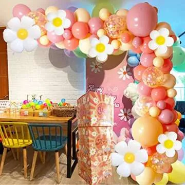 Daisy Groovy Party Balloons Decorations, Boho 60S 70S 139 pcs Set of Groovy Theme Retro Nude Pink Red Confetti Balloons Daisy Mylar Balloon, You Are Groovy Party Boxes for Birthday Party Supplies