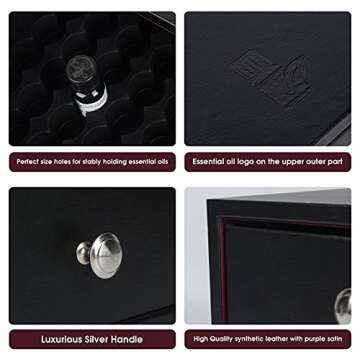 J JACKCUBE DESIGN Essential Oil Organizer Storage Box Case, Holds 96 Bottles 5-15ml Essential Oils, Roller Bottles- Leather Drawer Oil Holder Display- MK525A