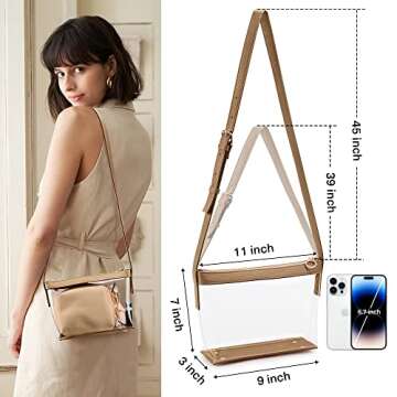 KALIDI Clear Bag Stadium Approved Crossbody Purse Zipper Shoulder Bag Vegan Leather Trim Sports Concert Prom Party Museum