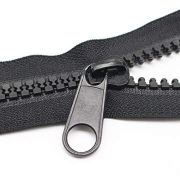 YaHoGa #10 Large Plastic Zipper by The Yard Bulk Black 5 Yards with 10pcs Long Sliders for DIY Sewin...