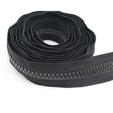YaHoGa #10 Large Plastic Zipper Black 5 Yards with Sliders