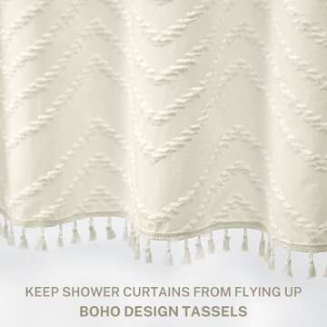 Siiluminisoy Boho Farmhouse Shower Curtain Woven Fabric Cute Cream Shower Curtain, 72 x 72 Tufted Chevron Textured Striped Modern Farmhouse Minimalist Shower Curtain for Bathroom