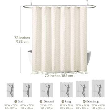Siiluminisoy Boho Farmhouse Shower Curtain Woven Fabric Cute Cream Shower Curtain, 72 x 72 Tufted Chevron Textured Striped Modern Farmhouse Minimalist Shower Curtain for Bathroom