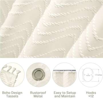 Siiluminisoy Boho Farmhouse Shower Curtain Woven Fabric Cute Cream Shower Curtain, 72 x 72 Tufted Chevron Textured Striped Modern Farmhouse Minimalist Shower Curtain for Bathroom