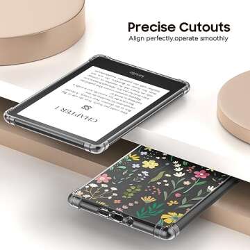 MoKo Case for 6.8" Kindle Paperwhite (11th Generation-2021) and Kindle Paperwhite Signature Edition, Ultra Clear Soft Flexible Transparent TPU Skin Bumper Back Cover Shell, Clear & Flower