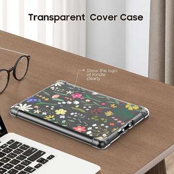 MoKo Case for 6.8" Kindle Paperwhite (11th Generation-2021) and Kindle Paperwhite Signature Edition, Ultra Clear Soft Flexible Transparent TPU Skin Bumper Back Cover Shell, Clear & Flower