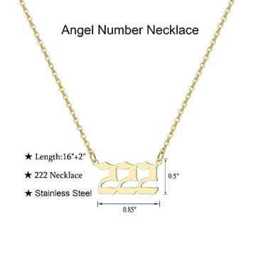 Tavuala Angel Number Necklace For Women, 18K Gold Plated 000 111 222 333 444 555 666 777 888 999 Necklace Numerology Jewelry (Gold, 222)