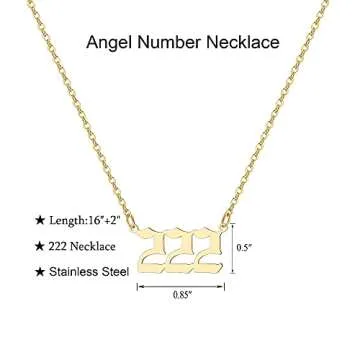 Tavuala Angel Number Necklace For Women, 18K Gold Plated 000 111 222 333 444 555 666 777 888 999 Necklace Numerology Jewelry (Gold, 222)