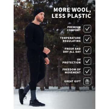 Merino Wool Base Layer Mens Set - Warm & Comfortable Thermal Wear