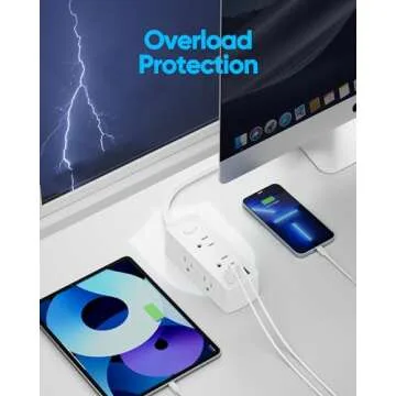 Flat Extension Cord 20ft, Olcorife Flat Plug Power Strip with 6 Outlets 3 USB Ports(1 USB C), 3-Side Outlet Extender Surge Protector for Home Office Dorm Room Essentials, White