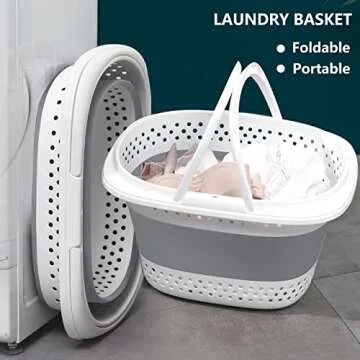 COFSODI Plastic Collapsible Laundry Baskets - 30L(7.9 gallon) Pop Up Laundry Hamper with Reinforced Handle, Portable Organizer 2 Pack, for Laundry Room, College Dorm, Home, Grey