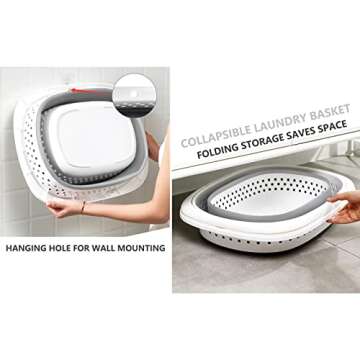 COFSODI Plastic Collapsible Laundry Baskets - 30L(7.9 gallon) Pop Up Laundry Hamper with Reinforced Handle, Portable Organizer 2 Pack, for Laundry Room, College Dorm, Home, Grey