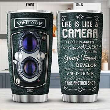 ZOXIX Life Is Like A Camera Tumblers 20oz Photographer Gifts Unique Coffee Cups With Motivational Sa...