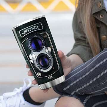 ZOXIX Life Is Like A Camera Tumblers 20oz Photographer Gifts Unique Coffee Cups With Motivational Sayings Insulated Mug For Photographers Cameraman Gift Vintage Print Tumbler