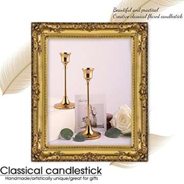 Candlestick Holders Taper Candle Holders, Brass Gold Candlestick Holder Set Candle Stick Holders kit Decorative Candlestick Stand for Wedding Party Dinning