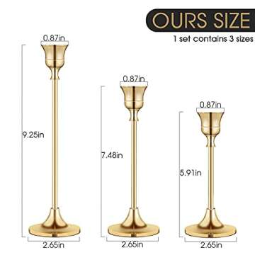Candlestick Holders Taper Candle Holders, Brass Gold Candlestick Holder Set Candle Stick Holders kit Decorative Candlestick Stand for Wedding Party Dinning