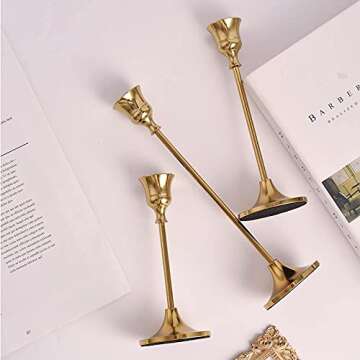 Candlestick Holders Taper Candle Holders, Brass Gold Candlestick Holder Set Candle Stick Holders kit Decorative Candlestick Stand for Wedding Party Dinning