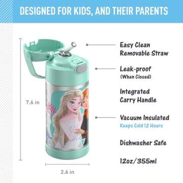 THERMOS FUNTAINER Water Bottle with Straw - 12 Ounce - Kids Stainless Steel Vacuum Insulated Water Bottle with Lid, Frozen 2