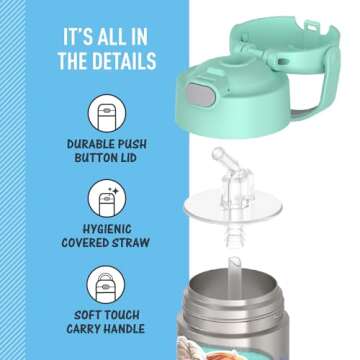 THERMOS FUNTAINER Water Bottle with Straw - 12 Ounce - Kids Stainless Steel Vacuum Insulated Water Bottle with Lid, Frozen 2