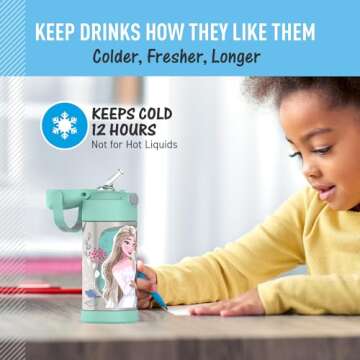 THERMOS FUNTAINER Water Bottle with Straw - 12 Ounce - Kids Stainless Steel Vacuum Insulated Water Bottle with Lid, Frozen 2