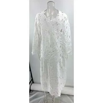 Women's Long Sleeve Lace See-Through Bodycon Sexy Nightclub Party Beach Bikini Cover Up Dress White