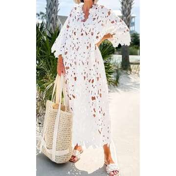 Women's Long Sleeve Lace See-Through Bodycon Sexy Nightclub Party Beach Bikini Cover Up Dress White