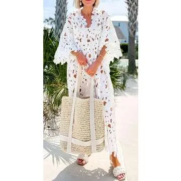 Women's Long Sleeve Lace See-Through Bodycon Sexy Nightclub Party Beach Bikini Cover Up Dress White