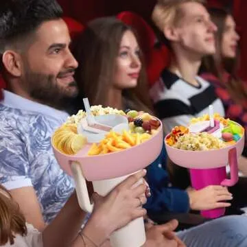 AWINNER Compatible for Stanley Cup 30 oz Snack Bowl with Handle, Reusable Silicone Accessories (Pink, 30 oz)