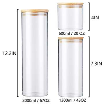 ERISED 6-Pack Glass Jars, Glass Containers with Bamboo Lids, Glass Canisters, Kitchen Canisters for Candy,Cookie,Rice,Sugar,Flour,Pasta,Nuts