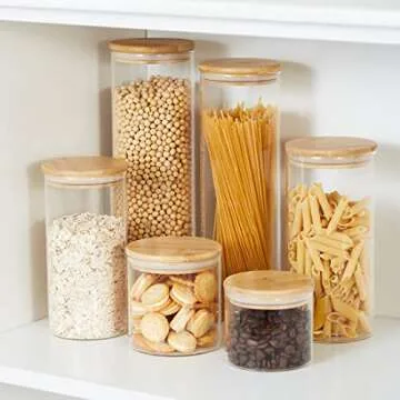 ERISED 6-Pack Glass Canisters with Bamboo Lids for Kitchen
