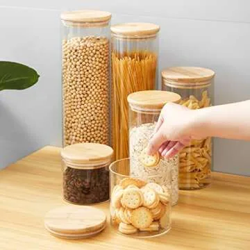ERISED 6-Pack Glass Canisters with Bamboo Lids for Kitchen