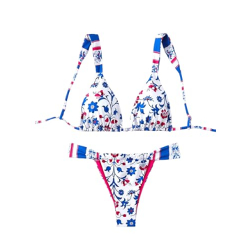 MakeMeChic Floral Print Bikini Set - Sexy Tie Back Swimsuit for Women