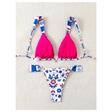 Sexy Floral Print Bikini Set Adjustable Tie Back Swimsuit