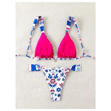 Sexy Floral Print Bikini Set Adjustable Tie Back Swimsuit