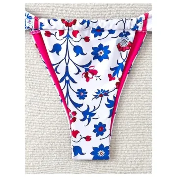 Sexy Floral Print Bikini Set Adjustable Tie Back Swimsuit