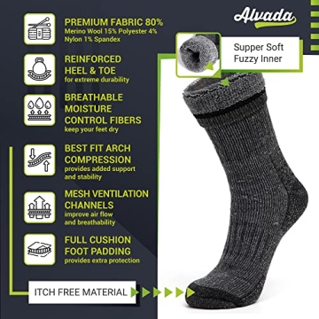 Alvada Merino Wool Crew Socks for Winter & Hiking
