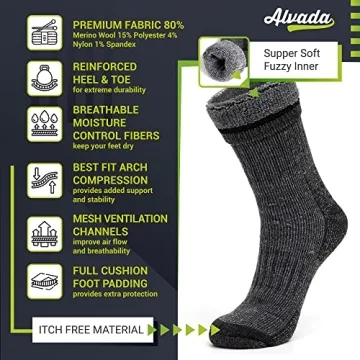 Alvada Merino Wool Crew Socks for Winter & Hiking
