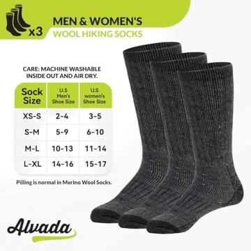 Alvada Merino Wool Crew Socks for Winter & Hiking
