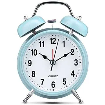 Compact Twin Bell Alarm Clock with Backlight Light Blue