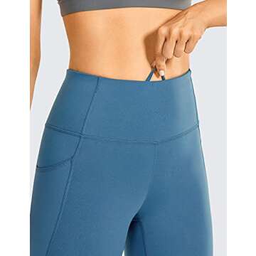 CRZ YOGA Womens Workout Capris Leggings 23'' - High Waisted Gym Tummy Control Yoga Pants with 2 Pockets Petrol Blue Large