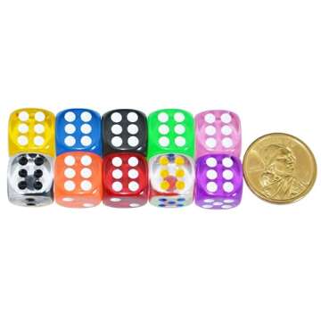 SmartDealsPro 10-Pack D6 Six Sided 16mm Transparent Dice Die for DND, MTG, RPG, Tenzi, Yahtze, Bunco...