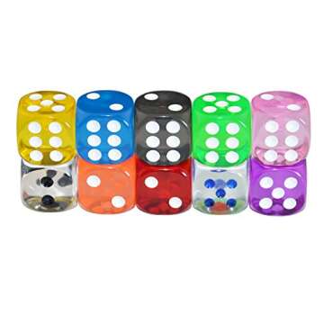 SmartDealsPro 10-Pack D6 Six Sided 16mm Transparent Dice Die for DND, MTG, RPG, Tenzi, Yahtze, Bunco, Table Borad Games, Math Teaching
